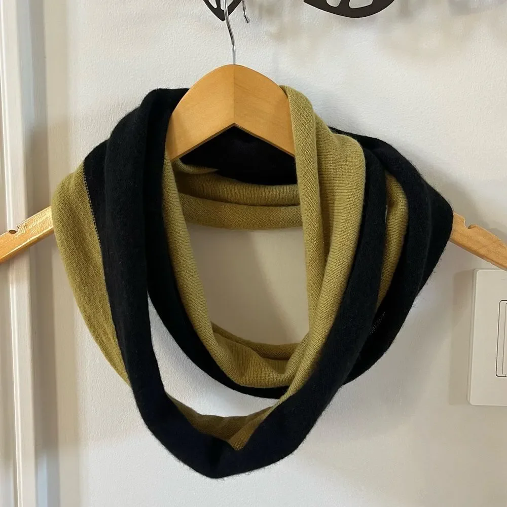 Brodie Cashmere Color-block 100% Cashmere Infinity Scarf In Green Black NWOT